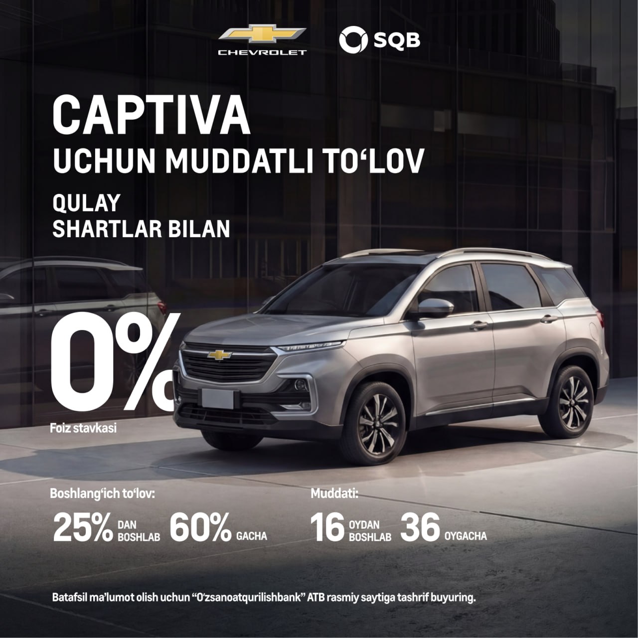 Chevrolet’ni 0% bilan xarid qiling 