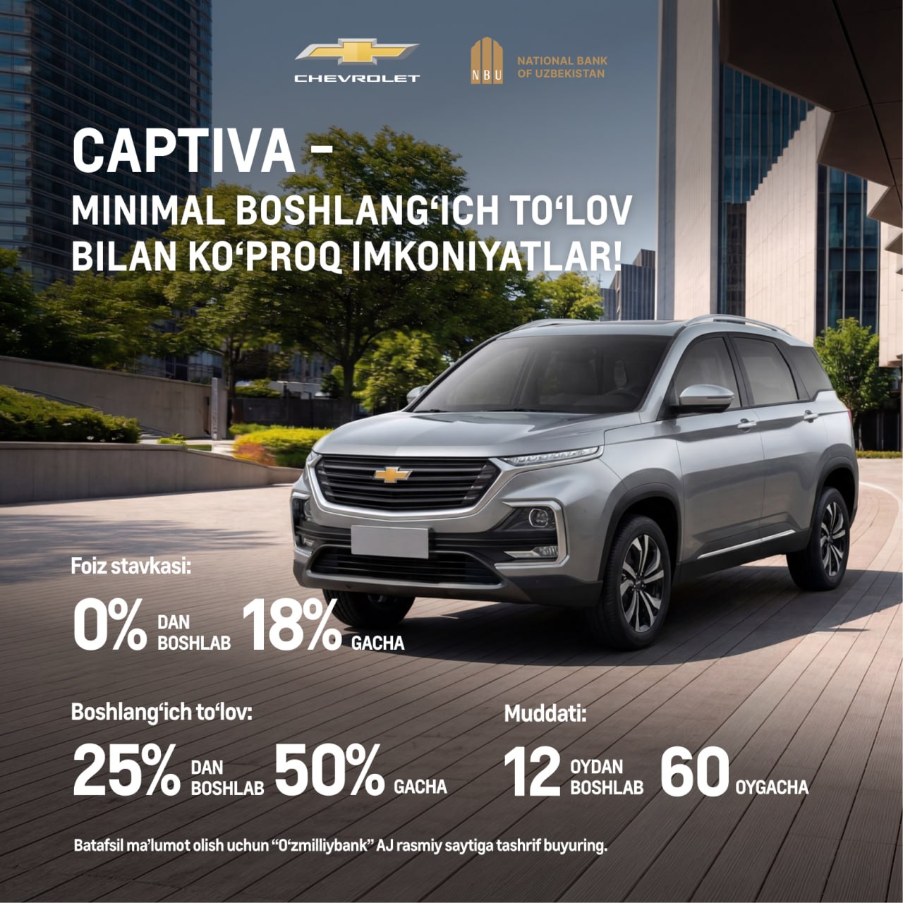 Chevrolet sari kam to‘lov, katta imkoniyat